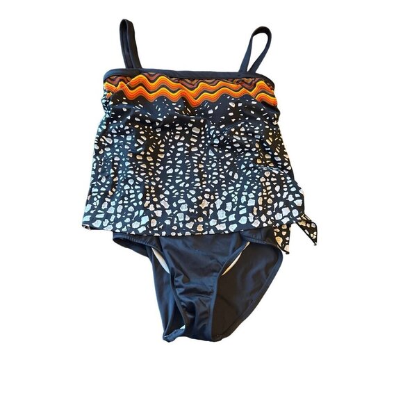 Maxine Of Hollywood Womens Tankini Top & Bottom Black/White/Orange L - Picture 1 of 7